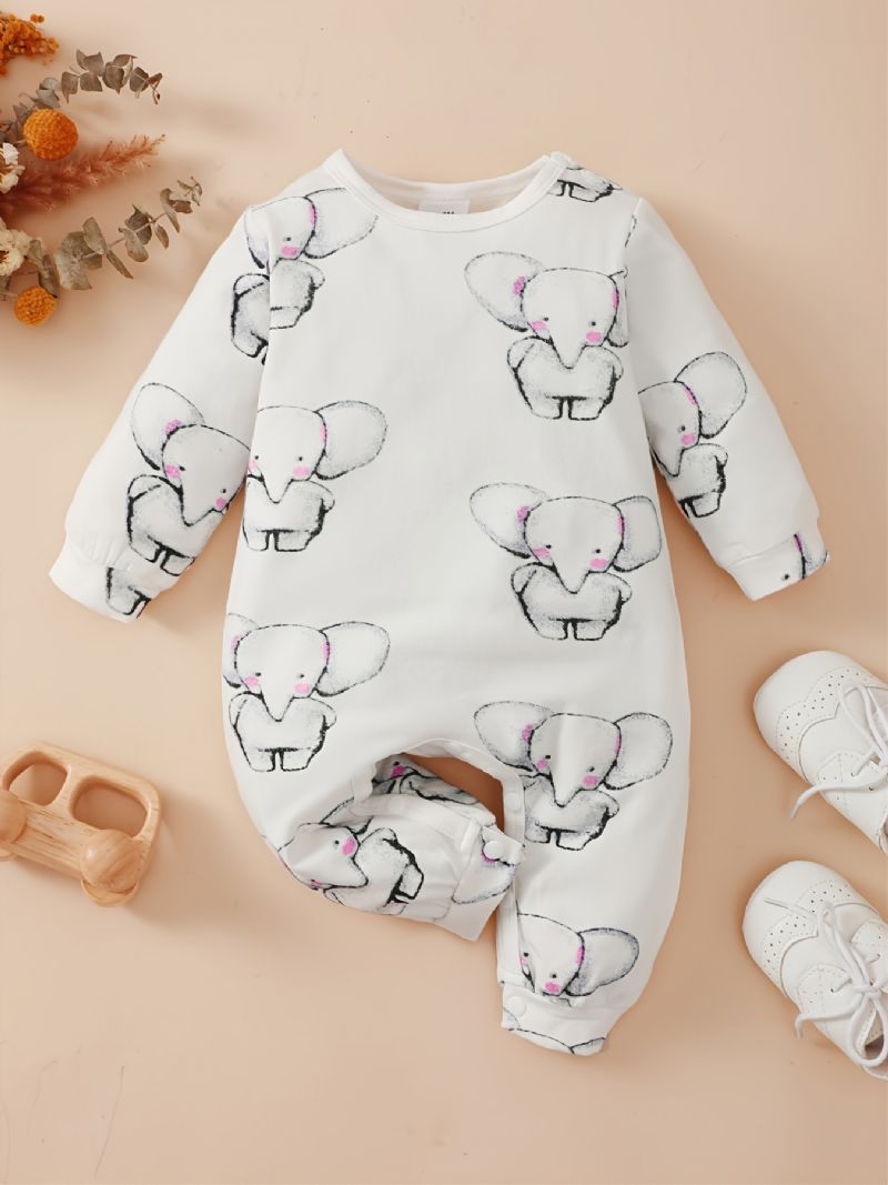 Baby Pige Elefant Print Langærmet Onesie