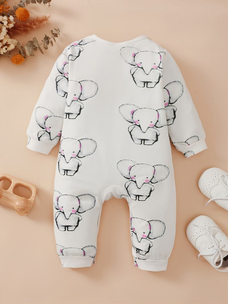 Baby Pige Elefant Print Langærmet Onesie
