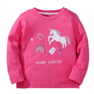 Baby Piger Langærmede T-shirts Rundhalset Søde Unicorn Print Toppe Børnetøj