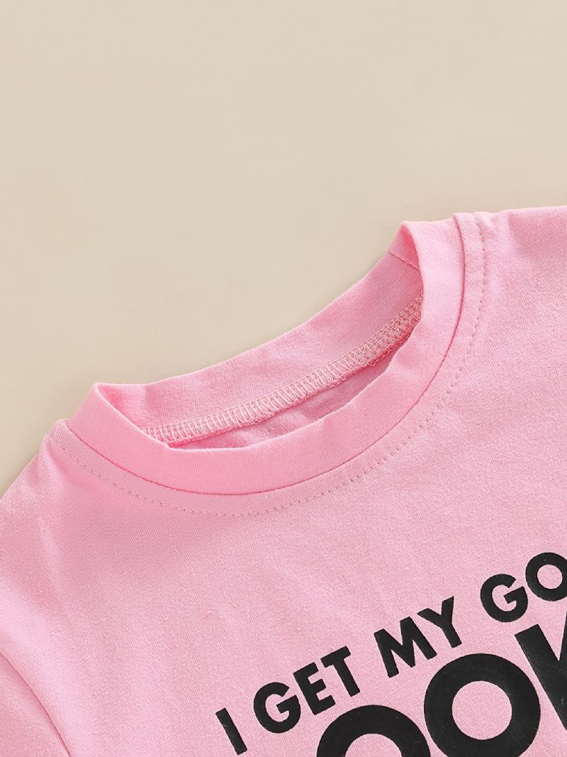 Baby Piger Letter Print T-shirt Top & Denim Shorts Sæt Sommer Outfit Børnetøj