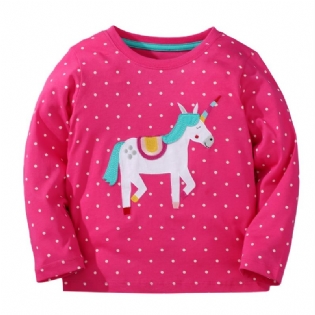 Baby Piger T-shirt Rund Hals Langærmet Unicorn Dots Print Toppe Børnetøj