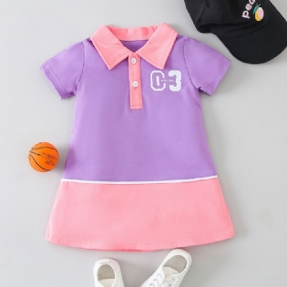 Babypiger Casual Brevtryk Polo T-shirt Kjole Lilla & Pink