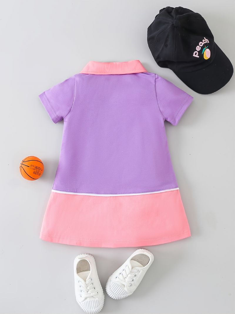 Babypiger Casual Brevtryk Polo T-shirt Kjole Lilla & Pink