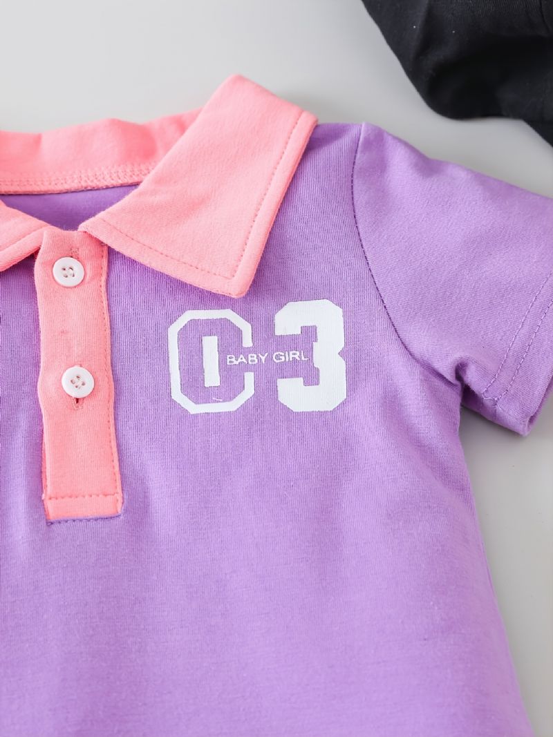 Babypiger Casual Brevtryk Polo T-shirt Kjole Lilla & Pink