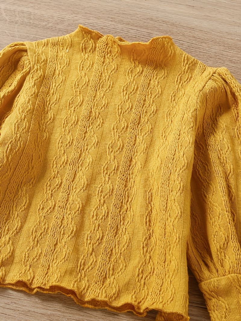 Babypiger Ensfarvet Langærmet T-shirt Lanterneærmet Top Børnetøj