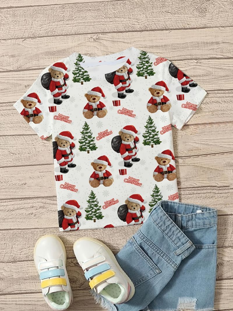 Børn Drenge Piger T-shirt Med Rund Hals Bjørnemønster Til Jul Børnetøj