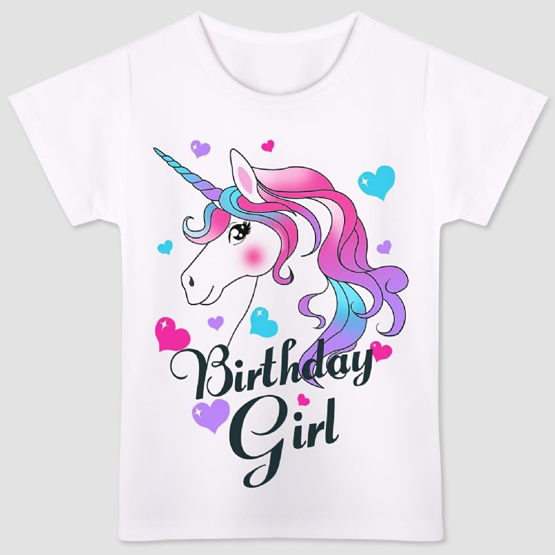 Børne Pink Lilla Unicorn Birthday Piger T-shirt Børnetøj Til Sommer