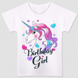 Børne Pink Lilla Unicorn Birthday Piger T-shirt Børnetøj Til Sommer