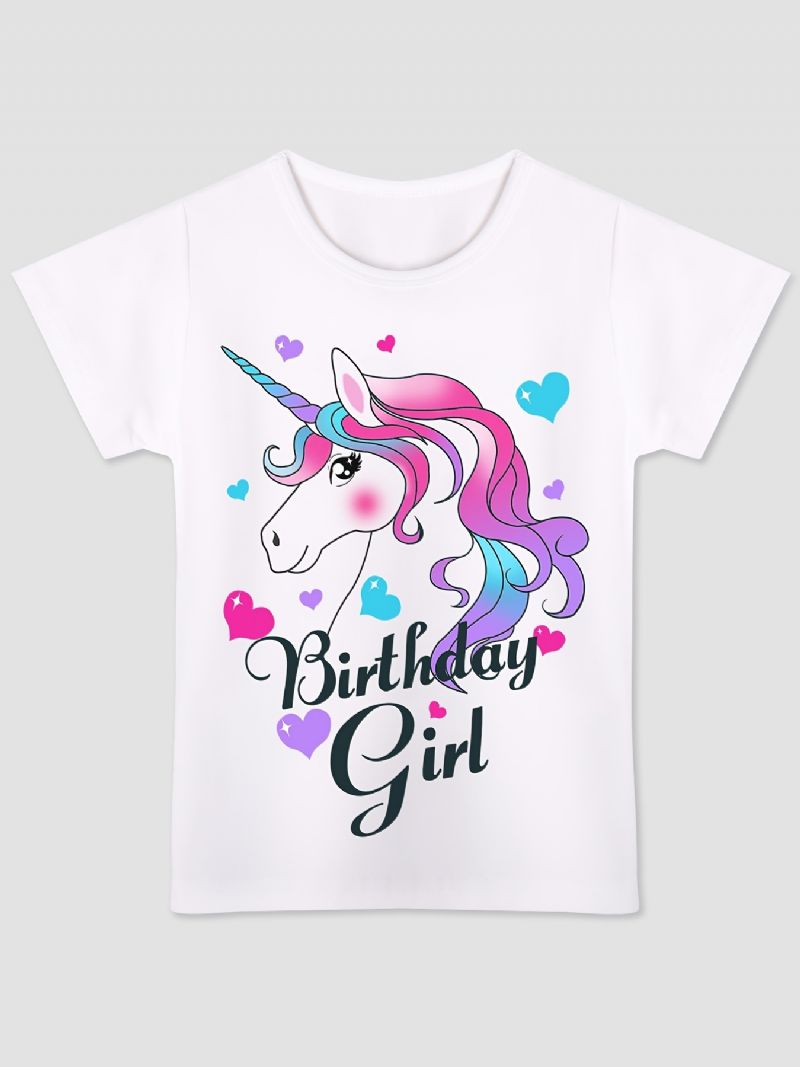 Børne Pink Lilla Unicorn Birthday Piger T-shirt Børnetøj Til Sommer