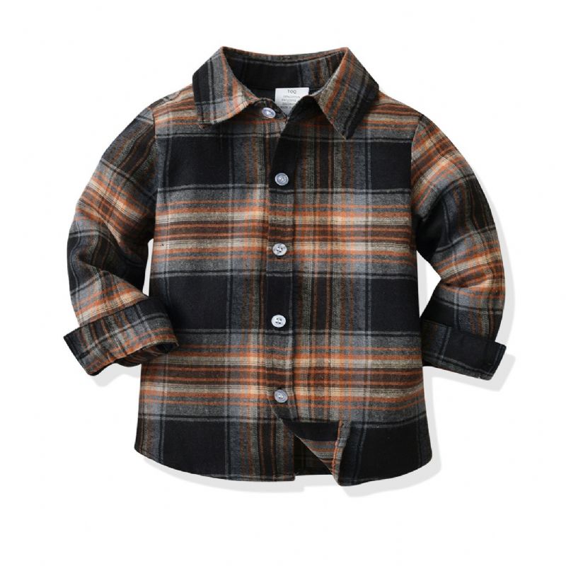 Drenge Casual Cardigan Krave Plaid Shirt Langærmede Thermal Overdele Til Vinter