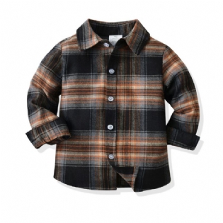 Drenge Casual Cardigan Krave Plaid Shirt Langærmede Thermal Overdele Til Vinter