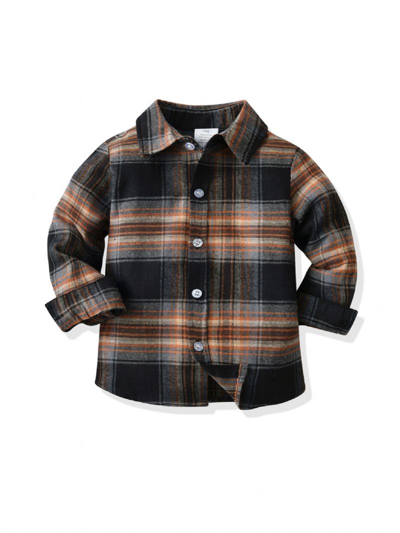 Drenge Casual Cardigan Krave Plaid Shirt Langærmede Thermal Overdele Til Vinter