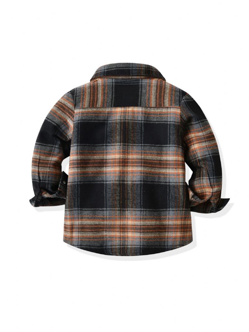 Drenge Casual Cardigan Krave Plaid Shirt Langærmede Thermal Overdele Til Vinter