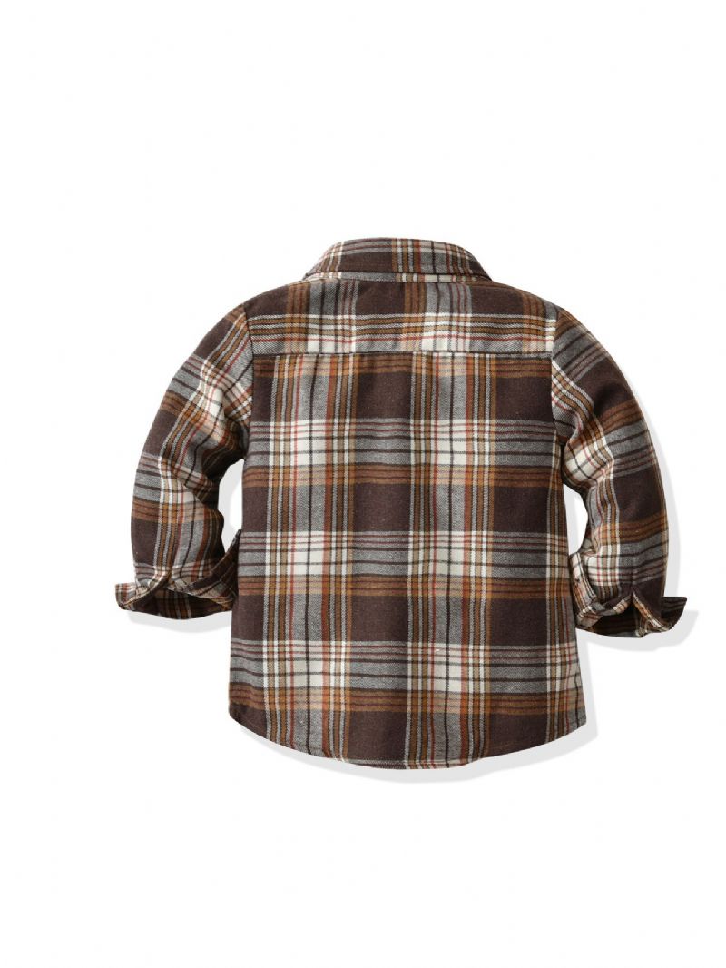 Drenge Casual Colorblock Plaid Bomuld Lapel Collar Langærmet Skjorte