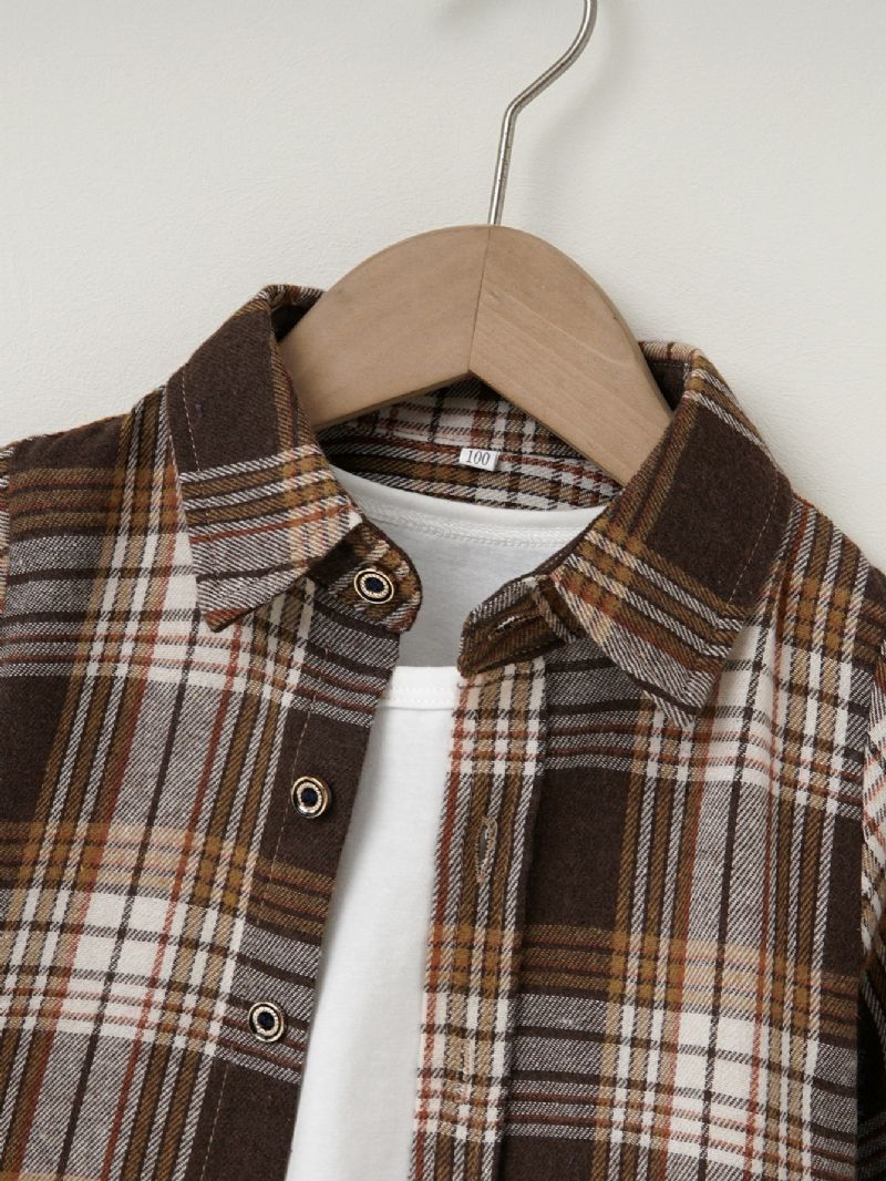 Drenge Casual Colorblock Plaid Bomuld Lapel Collar Langærmet Skjorte