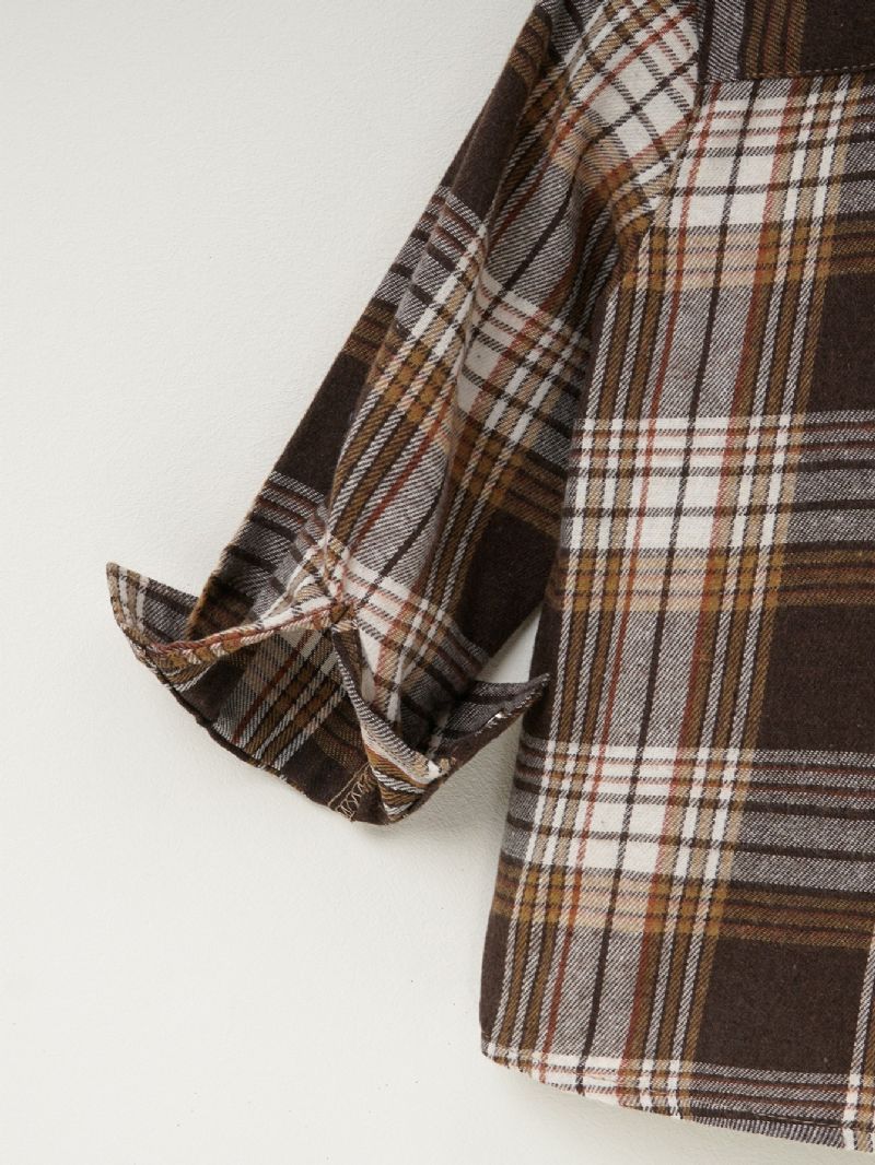 Drenge Casual Colorblock Plaid Bomuld Lapel Collar Langærmet Skjorte