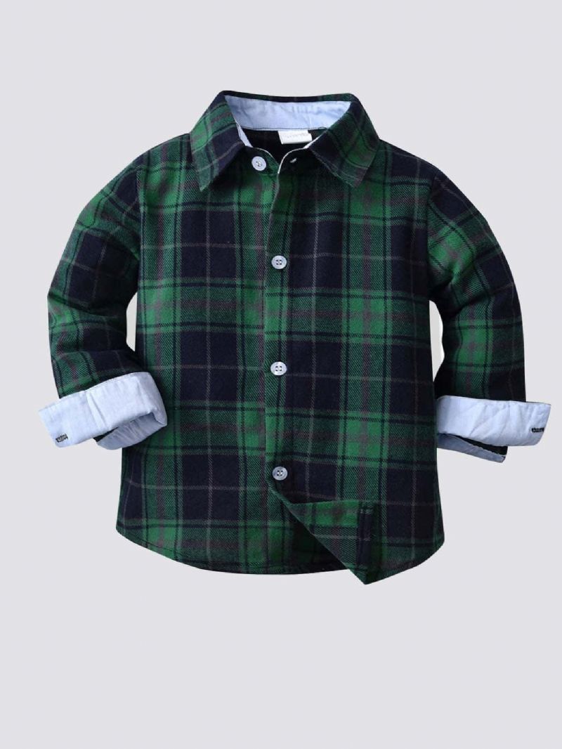 Drenge Langærmet Plaid Button Down Shirt Børnetøj