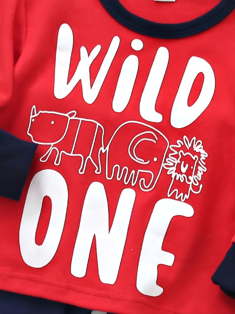 Drenge Letter Wild One Rundhals Bomuld Langærmet T-shirt Jogger Joggingbukser Sæt