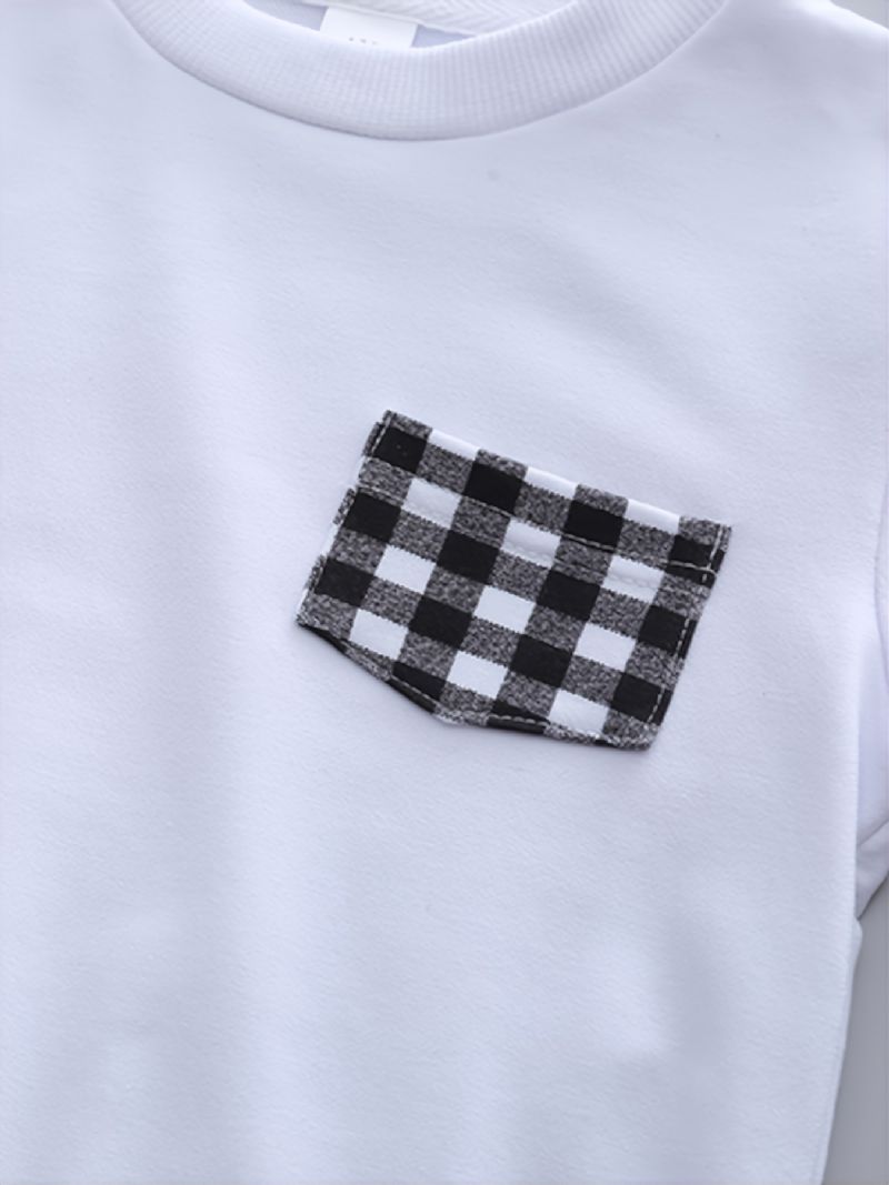 Drenge Massiv Plaid Rund Hals Bomuld Langærmet T-shirt Jogger Joggingbuks
