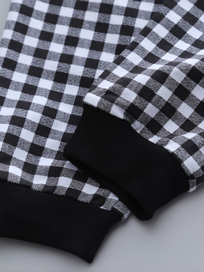 Drenge Massiv Plaid Rund Hals Bomuld Langærmet T-shirt Jogger Joggingbuks