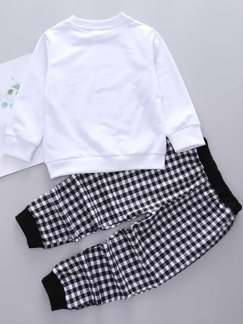 Drenge Massiv Plaid Rund Hals Bomuld Langærmet T-shirt Jogger Joggingbuks