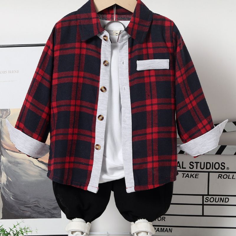 Drenge Plaid Button Down Langærmet Shirt Børne Juletøj