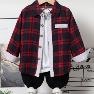 Drenge Plaid Button Down Langærmet Shirt Børne Juletøj