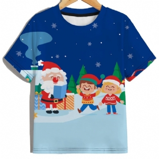 Drenge Rundhalset T-shirt Afslappet Beskæring Ærmet 3d Mønster Digital Print Juletee