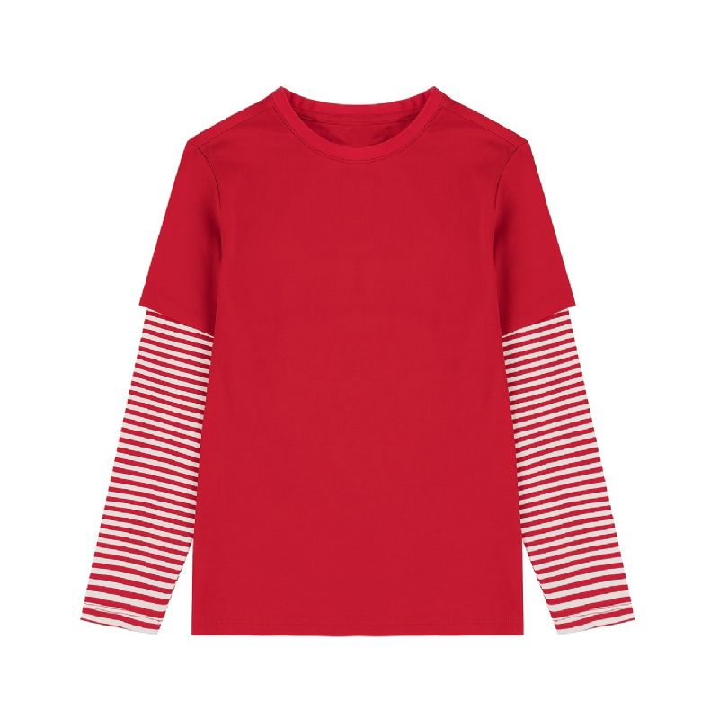 Jiahong Piger Casual Langærmet T-shirt Patchwork Stribet Rund Hals Top