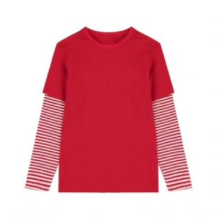 Jiahong Piger Casual Langærmet T-shirt Patchwork Stribet Rund Hals Top