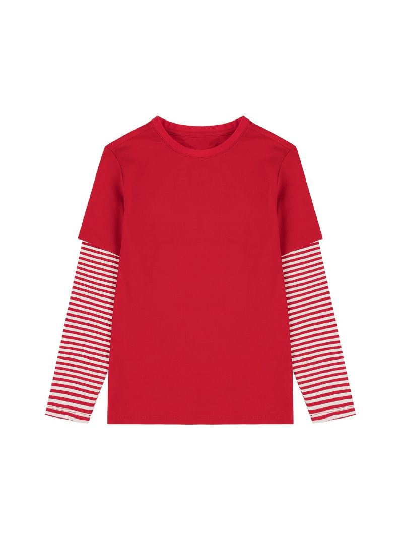 Jiahong Piger Casual Langærmet T-shirt Patchwork Stribet Rund Hals Top