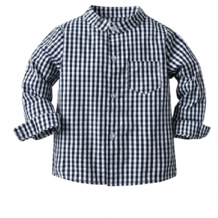 Ny Afslappet Drenges Langærmet Skjorte Med Plaid