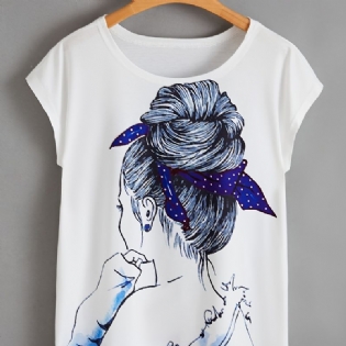 Pige Grafisk Print Solid T-shirt Kortærmet Afslappet Hverdagstop Til Forår Og Sommer Dametøj