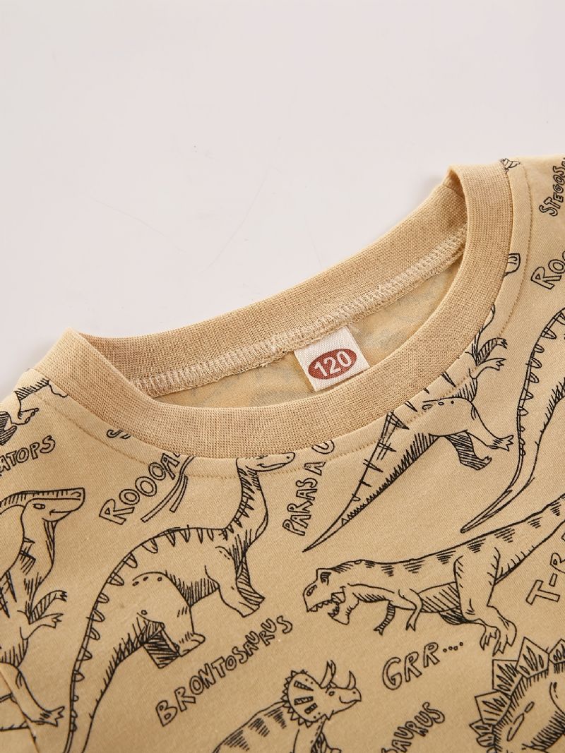 Piger Casual Pullover Langærmet Rund Hals T-shirt Med Tegneserie Dinosaur Print