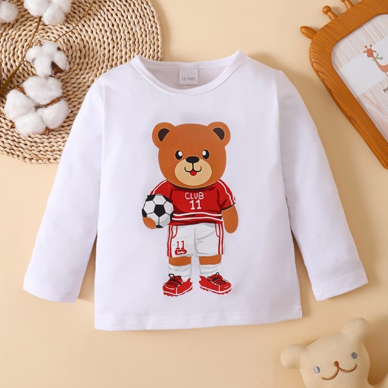 Piger Casual Simple Bear Med Fodbold Print Langærmet T-shirt Til Vinter Børnetøj