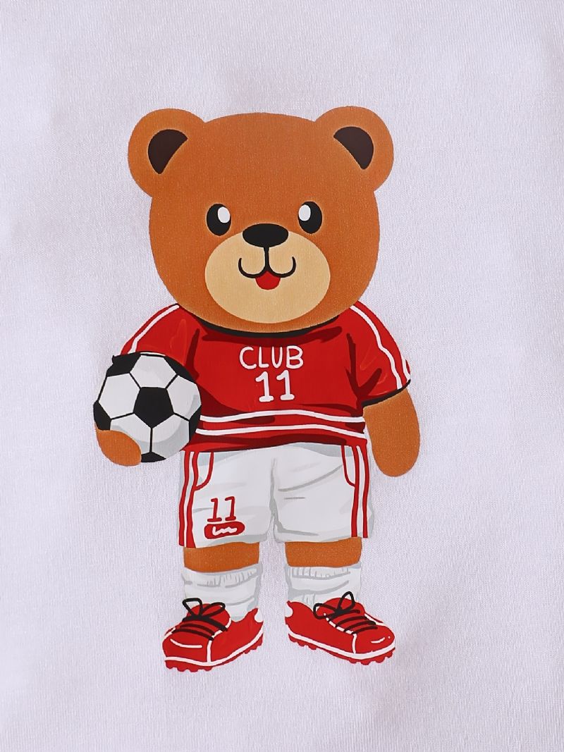 Piger Casual Simple Bear Med Fodbold Print Langærmet T-shirt Til Vinter Børnetøj
