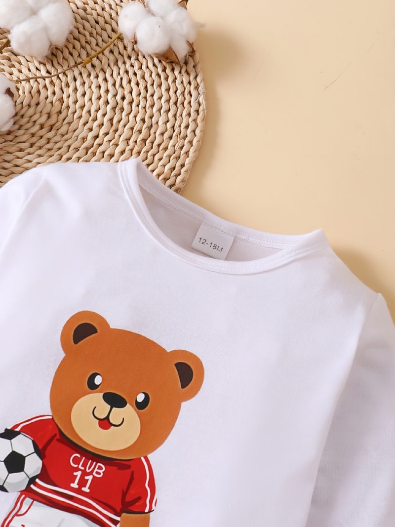 Piger Casual Simple Bear Med Fodbold Print Langærmet T-shirt Til Vinter Børnetøj