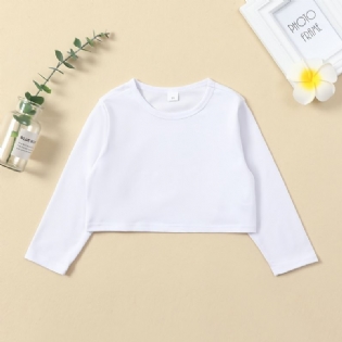 Piger Casual Solid Simple T-shirt Langærmet Rundhals Basic Børnetøj Til Vinter