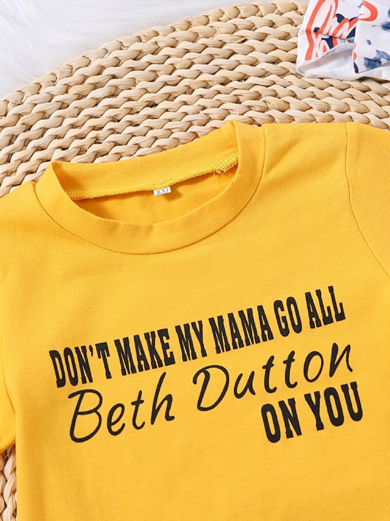 Piger Causal Cute Beth Dutton Print T-shirt & Letter Blomsterprint Shorts & Sløjfe Pandebånd