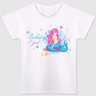 Piger Havfrue Fødselsdagspige T-shirt Med Rund Hals Til Børnetøj Til Sommer