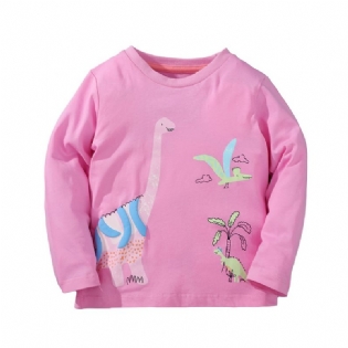 Piger Langærmet T-shirt Dinosaur Print Pink Rund Hals Top