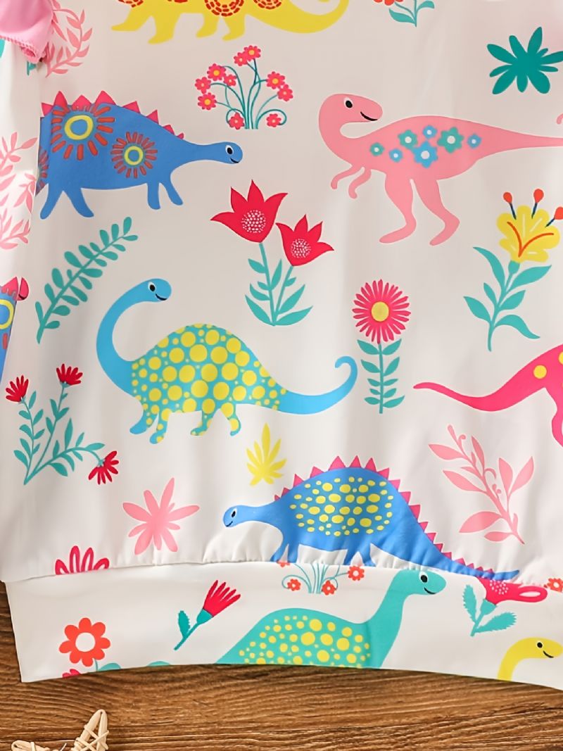 Piger Langærmet Top Med Flæse Dinosaur Print Børnetøj