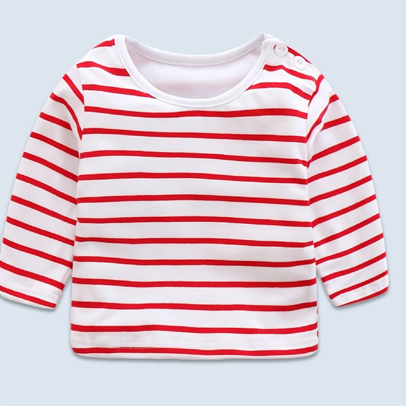Småbørn Baby Piger Casual Sød Langærmet Stribet T-shirt Med Rund Hals