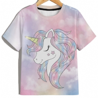 T-shirt Med Rund Hals Til Piger Casual Unicorn Mønster Til Børn