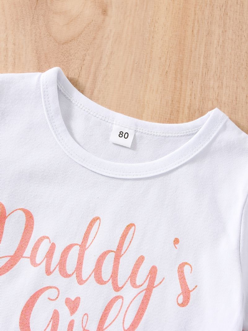 T-shirt Til Småbørn Babypiger Brevtryk Med Rund Hals Korte Ærmer Og Nederdelsæt Børnetøj