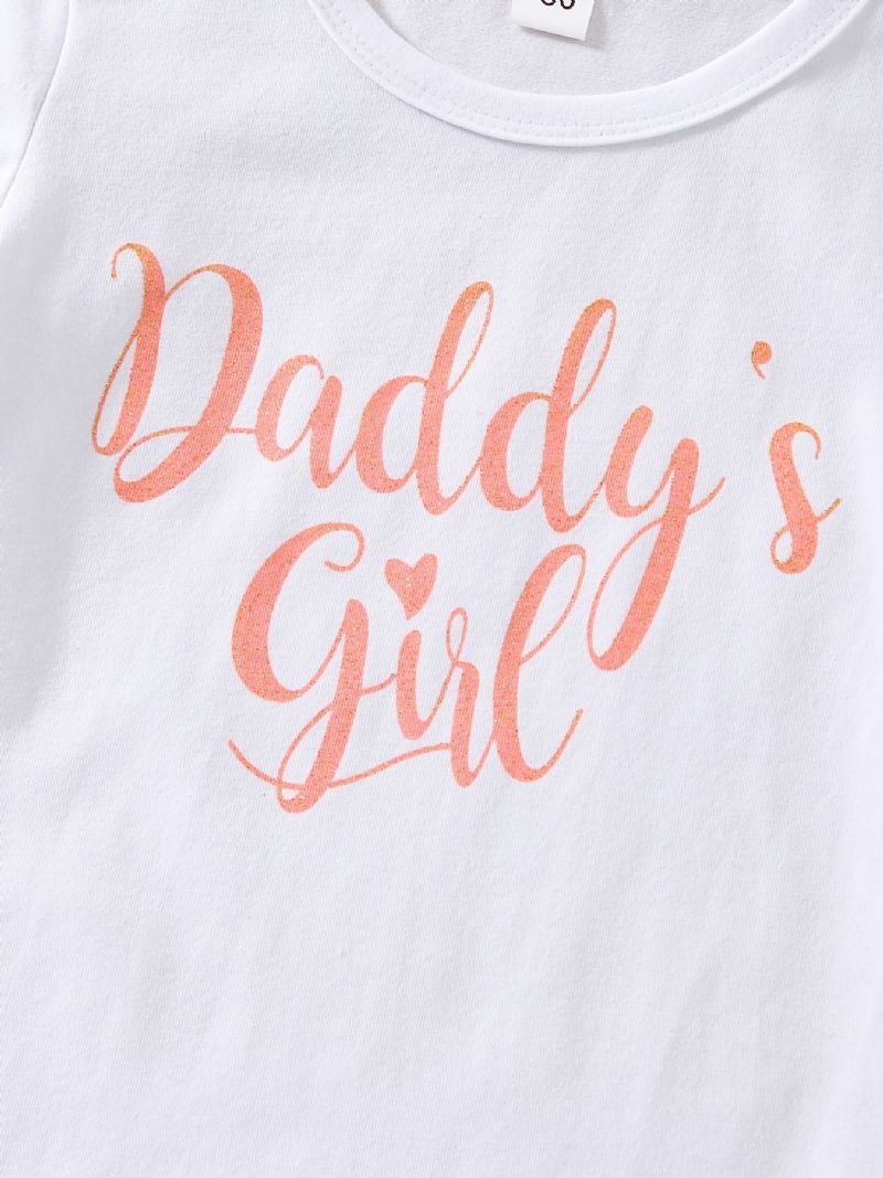 T-shirt Til Småbørn Babypiger Brevtryk Med Rund Hals Korte Ærmer Og Nederdelsæt Børnetøj