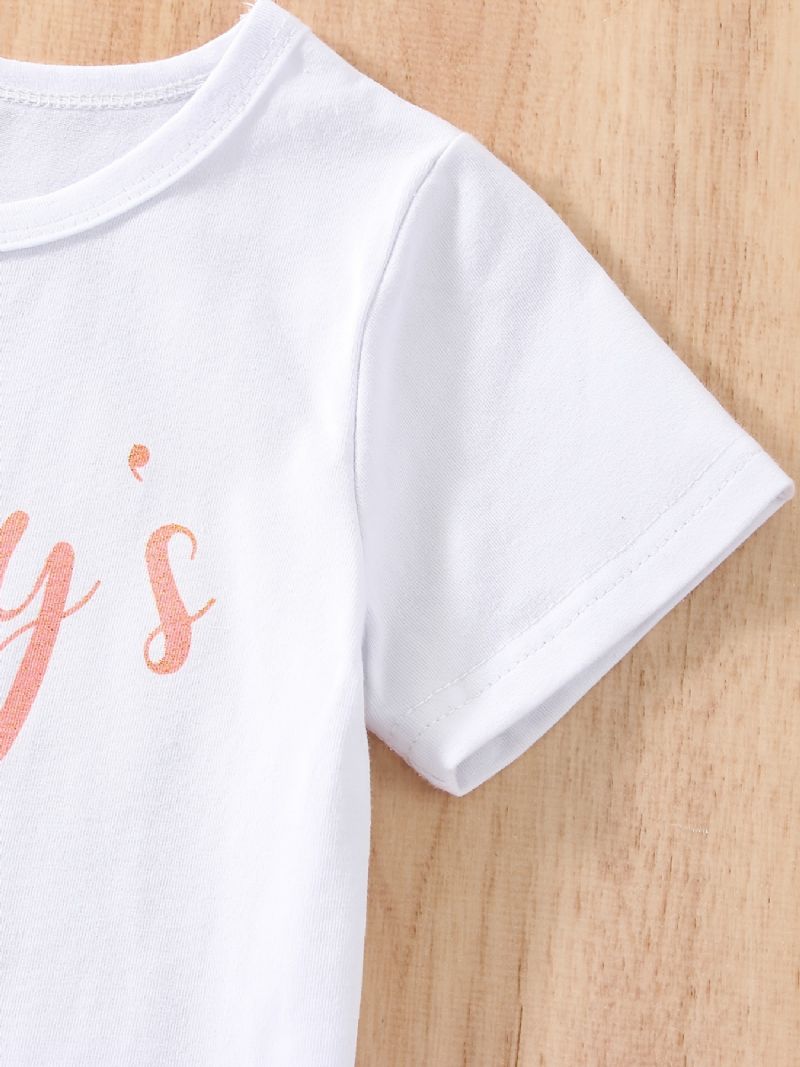 T-shirt Til Småbørn Babypiger Brevtryk Med Rund Hals Korte Ærmer Og Nederdelsæt Børnetøj
