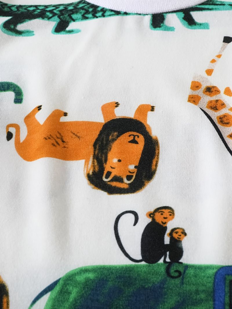 Tegneserie T-shirt Med Dyreprint Og Ensfarvede Shorts Til Drenge Småbørn Spædbørn Nyfødte