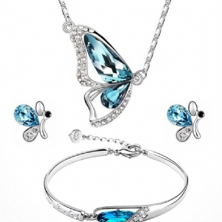 1 Sæt Butterfly Crystal Collection Halskæde Øreringe Armbånd Smykkesæt Charms Smykker Gave Fødselsdagsgaver Til Kvinder Kone Piger Hende