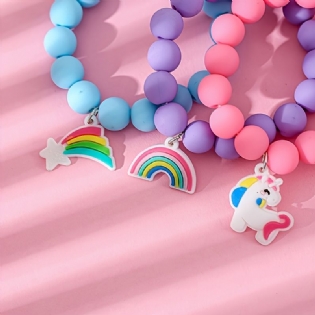 3 Stk Rainbow Unicorn Solid Soft Beads Børnearmbånd